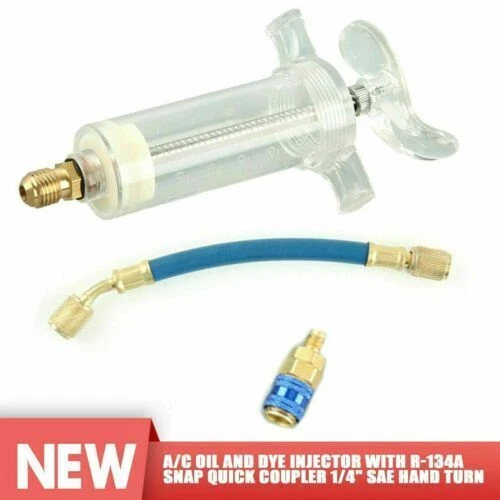 Hand Turn A/C AC Oil Dye Injector Quick Coupler 1/4 inch SAE R-134a Snap