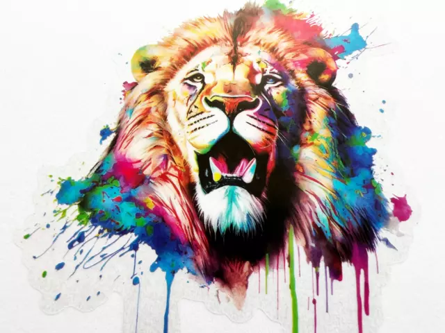 Colorful Roaring Lion 3 Inch Transparent Sticker Big Cat Face Decal