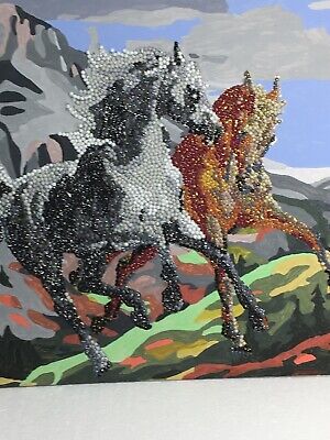Beautiful Hand Embellished Paint By Number Horses In The Mountains Wall Art
