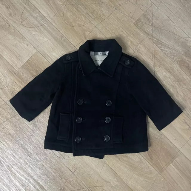 Burberry Jacket pea coat nova check collar wool boys Toddlers Kids black size 1Y 2