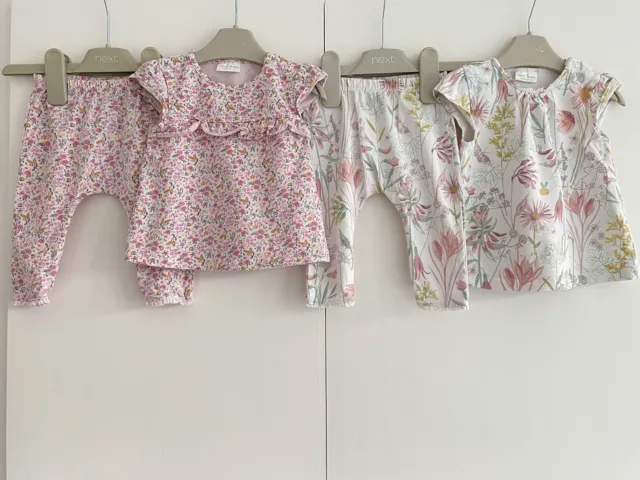 Baby Girls NEXT 3-6 Months Outfit Bundle Leggings Tops Floral Pink White