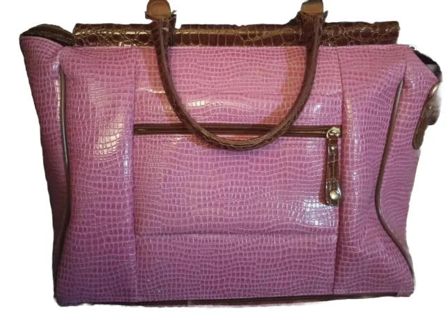 Pretty Samantha Brown Classic Croc Embossed Carry On Bag Luggage Pink Crocodile 3