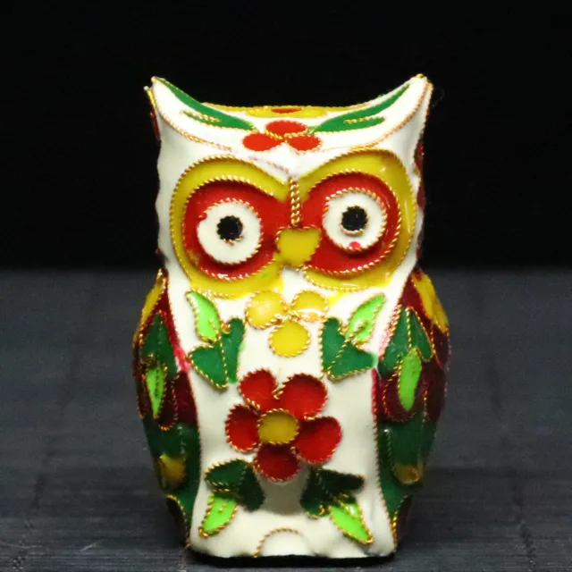 Chinese Copper Cloisonne Enamel Handmade Exquisite Two-sided Owl Statue 95179