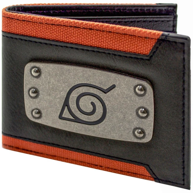 Shinobi Ninja Akatsuki Team Cloud Divisa Distintivo in Metallo Emblema Portafoglio/Portamonete Bi-Fold per ID & Porta Carte, Nero