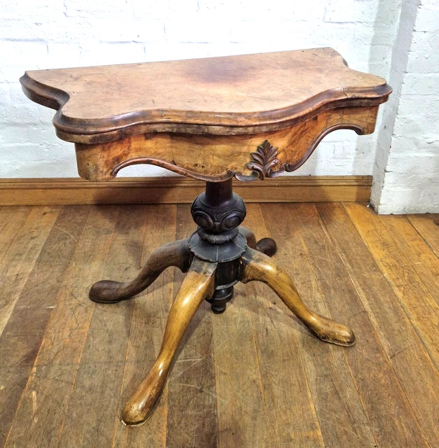 Turn Back Table ANTIQUE VICTORIAN TURN over top pedestal console table - tea table ...