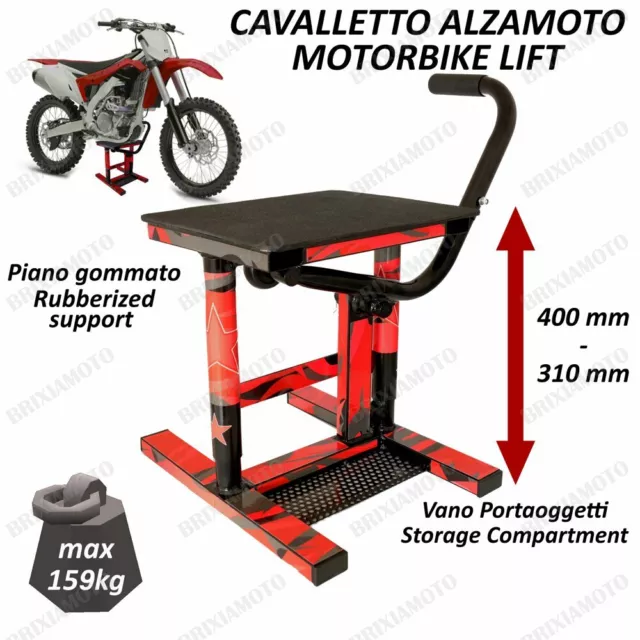 Cavalletto Moto Alzamoto Centrale Cross Enduro Motard Universale Offroad Rosso