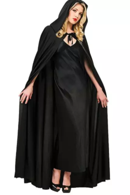 NEW Adult Black Cape Cloak Robe Halloween Vampire Witch Wizard Fancy Dress 140cm