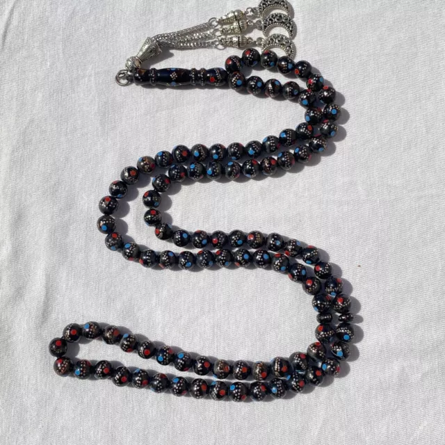 Antique 99 Prayer Beads Yemen Natural Black worry beads necklace يسر مكاوي 3