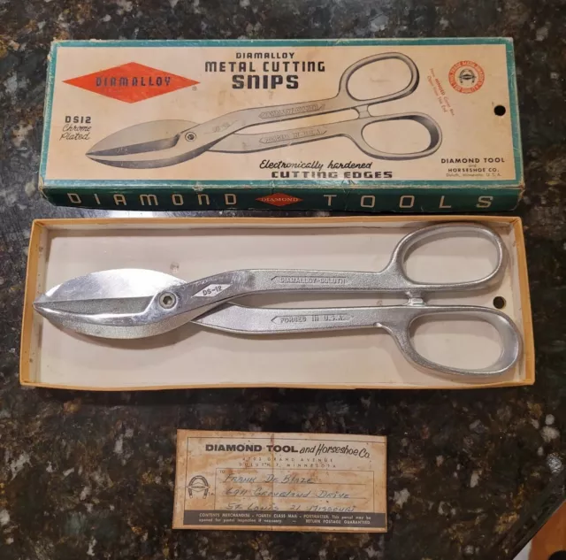 Vintage NOS Diamond Tool & Horseshoe Co. Diamalloy Snips 12" DS12 Chrome Plated