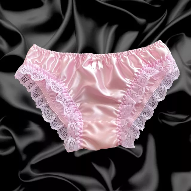BABY PINK SATIN Lace Sissy Full Panties Bikini Knicker Underwear Size 10 -  20 £13.99 - PicClick UK