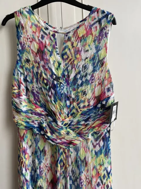 NEW! W/TAG ELLEN TRACY Multicolor Mesh Jersey Sleeveless Print Maxi Dress Sz 12 3