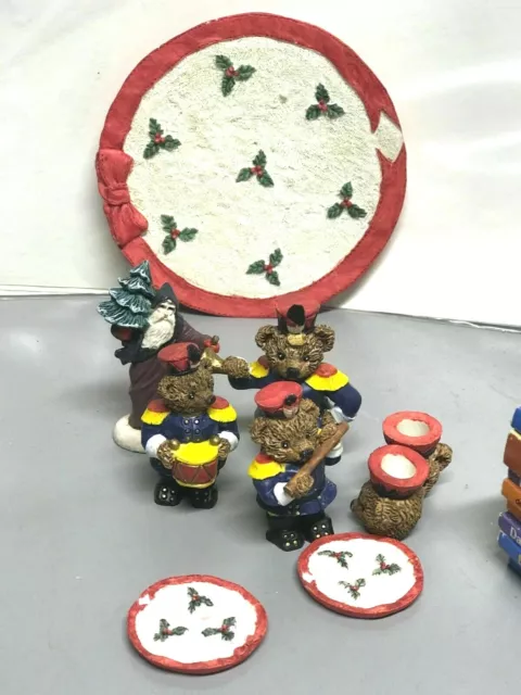 1995 Youngs Inc Miniature Christmas Teddy Bear Tea Set Display Decorative