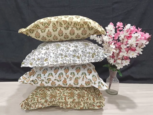 Flower Block Print 100%Cotton PiLLow case Set of 4 Handwoven Décor Cushion Cover 2