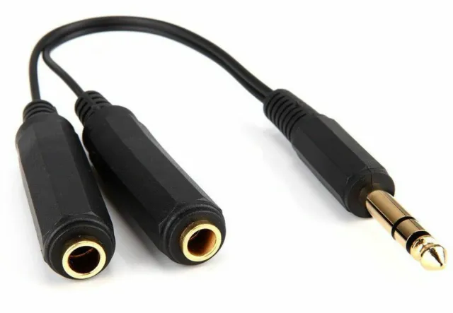 6.35mm Stereo Plug Male to Dual 1/4" 6.35mm Jack Female Splitter Adapter Cable