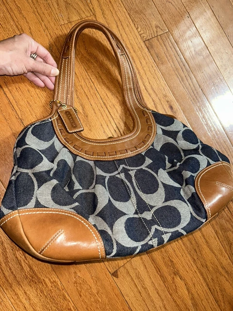 COACH Ergo Kisslock Denim Signature Leather Framed Satchel Shoulder Hobo 12747
