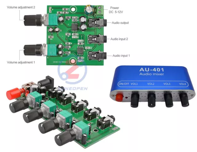 Stereo Audio Signal Mixer Board Mix 2way 4way Input 1way Output DC 5V-12V