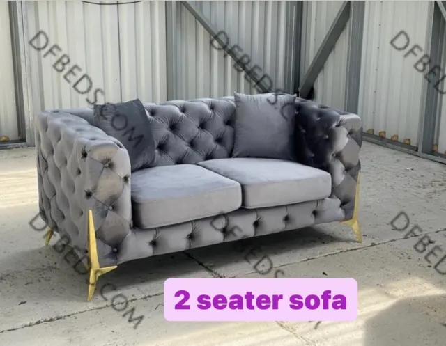 2 Seater sofa Chesterfield Couch Upholstered Velvet Plush
