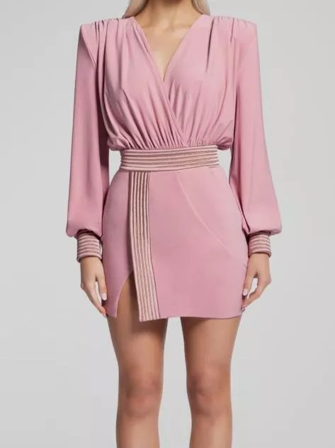 $550 ZHIVAGO Women's Pink Ready Padded-Shoulder Mini Dress Size 4