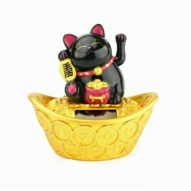 Solar Powered Chinese Maneki Neko Lucky Waving Beckoning Fortune Cat Decor Gift 3