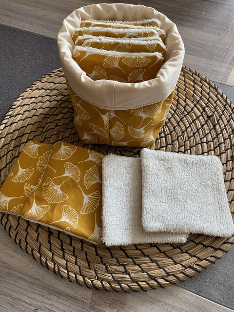 Lot de 10 lingettes lavables 10x10 en coton et bambou avec sa panière matelassée