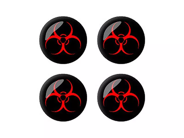 Biohazard Warning Symbol - Wheel Center Cap 3D Domed Set of 4 Stickers