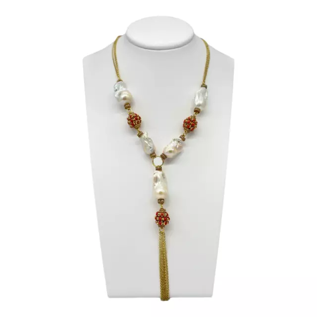 Collana Argento Perle Barocche E Corallo Rosso