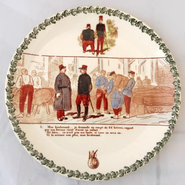 ASSIETTE PARLANTE EN FAIENCE CHOISY LE ROI N° 5 MON LIEUTENANT 19,5 cm de Ø FÊLE