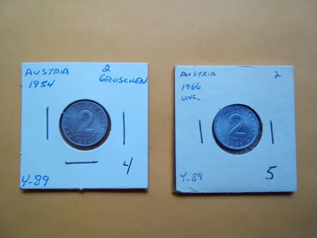 COINS  AUSTRIA 1954 2 Groschen & 1966  2 Groschen   Nice  Circulated