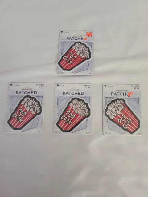 Patched Iron On Popcorn Embroidered Patches 2" x 3" Lot of (4)