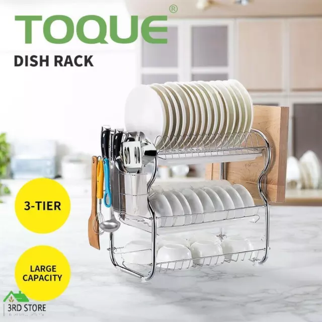 1Pcs Dish Drying Rack, 2-Tier Dish Rack for Kitchen Counte, Large Dish  Strainers with Drainboard, Dish Drainers with 2 Cup Holder, Extra Drying Mat,  Black Utensil Holder