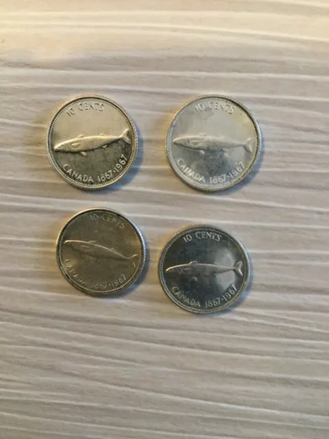 1967 Centennial Silver Fish Dimes 10 Cent Coins Lot Of 4