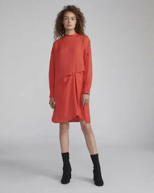 Rag  & Bone Jacklin Red Dress Long-Sleeve Draped Shift Shirt Dress XXS NWT $495