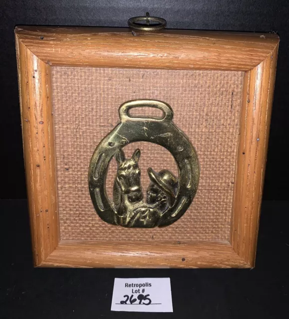 Vintage Framed Horse Equestrian Brass Medallion Parade Bridle Harness