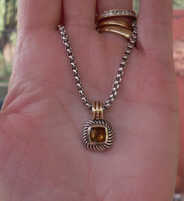 Retired David Yurman Albion Orange Citrine Enhancer Pendant w/Chain - 14K 925