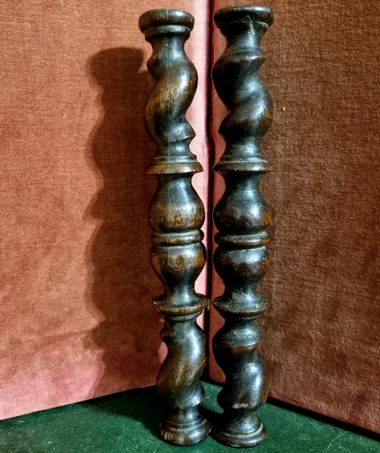 2 Barley twist turned spindle Column Antique french oak architectural salvage 13