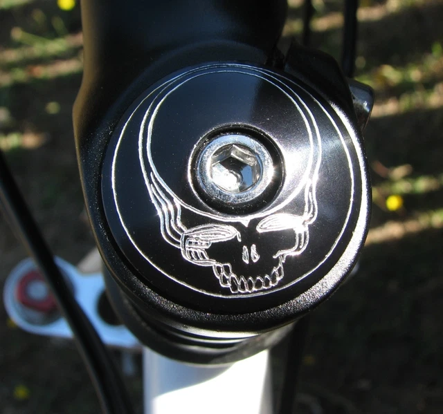 Steal Your Face Black Headset Stem Top Cap 1 1/8" Custom Engraved Grateful Dead