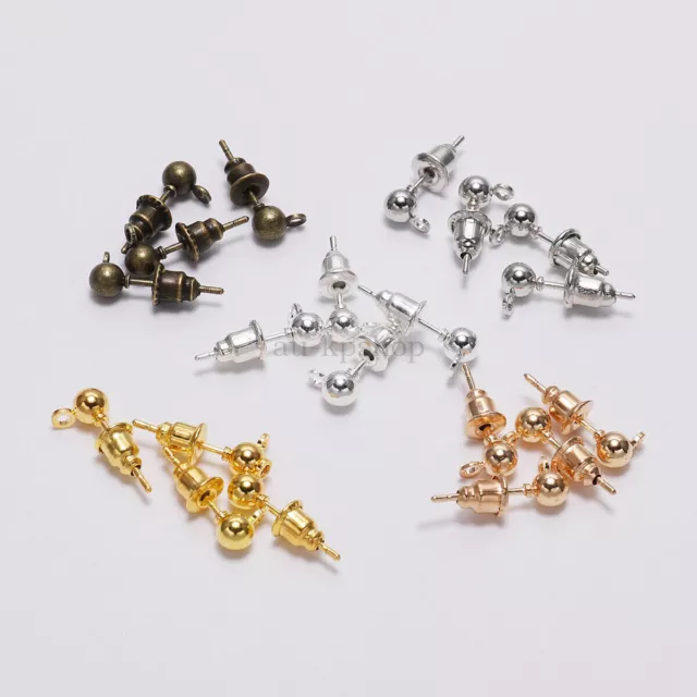 50pcs Ball Post Earring Stud with Ear Back,Loop for DIY Jewelry Making Findings