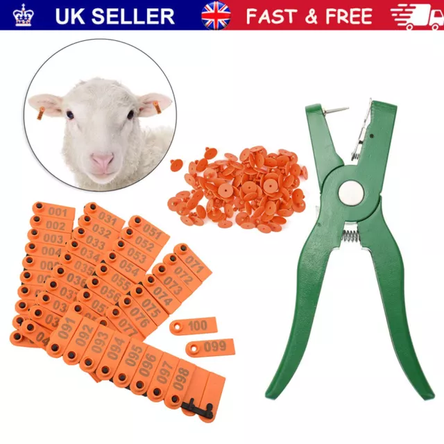 100Pcs Orange Ear Tags for Pig /Sheep/ Cow Puncher Mark +Livestock Ear Tag Plier