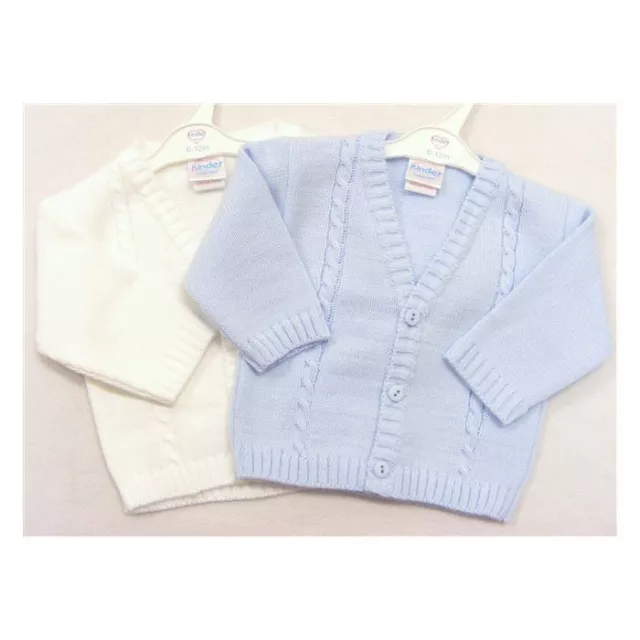 Baby Boys Cardigan Cable Design Pastel White Sky Blue Knitted V Neck 0-24 M ~abg