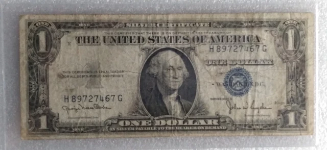 1935D: $1 Silver Certificate. Blue Seal. Serial # Printed Too High/Misaligned