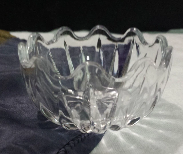 Cut Lead Crystal Glass Small Bowl Ribbed Scalloped Edge 3.25" W Relish Trinket
