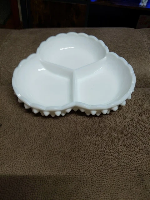 Fenton MILK GLASS HOBNAIL Divided Dish White Vintage Dinnerware Candy Dish 8"