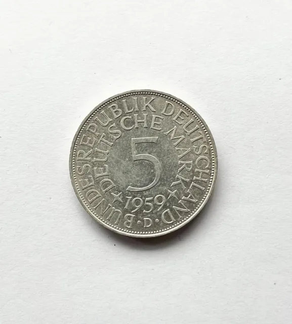 BRD 5 DM 1959 D Silberadler J. 387 prägefrisch mit Prägefehler beim Adlerfuß