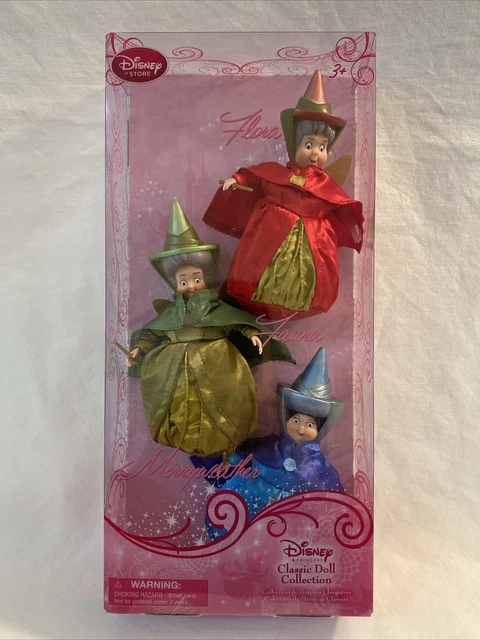 disney-store-sleeping-beauty-flora-fauna-merryweather-fairy-dolls