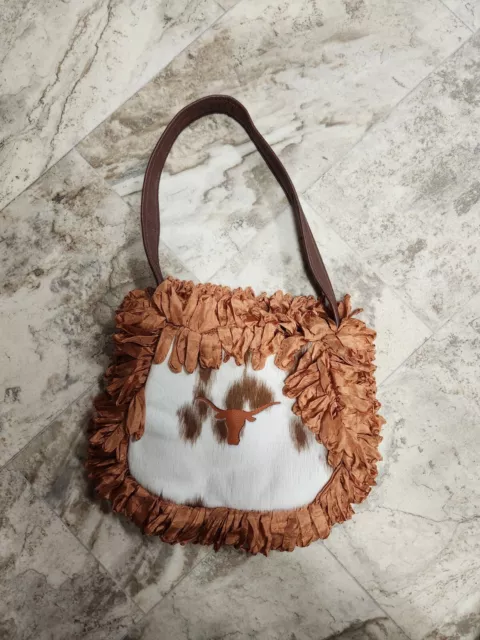 Texas Longhorn Cowhide purse with fringe- SKU BR1
