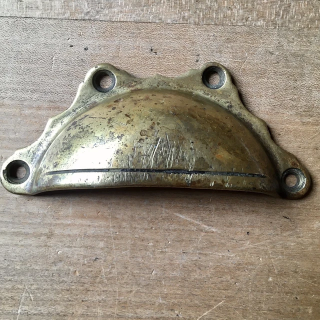 Antique Drawer Cup Handle Cast Brass Pull Original Old Vintage