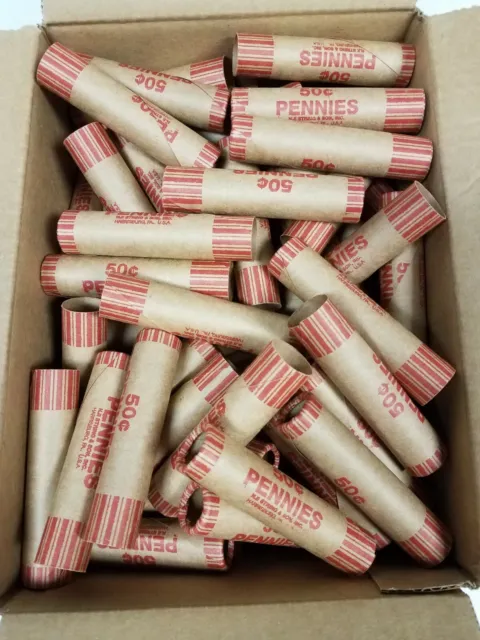 Lot Of 100 Empty U.s. One Cent Penny Shotgun Crimped End N.f. String Coin Rolls!
