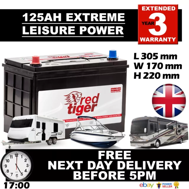 12V 125AH RIGHT +  DEEP CYCLE LEISURE Battery, MOTORHOME, BOAT, SOLAR BEST £inUK