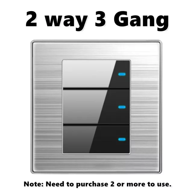 2 way 3 Gang LED Wall Light Switch Stainless Steel Thin Modern Home Decor 86mm T