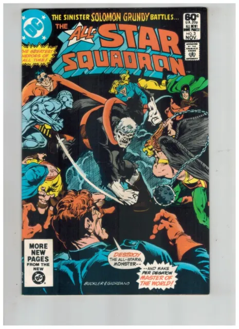All Star Squadron 3 vs Solomon Grundy!  Dr. Fate!  Hawkman!  VF  1981 DC Comic!